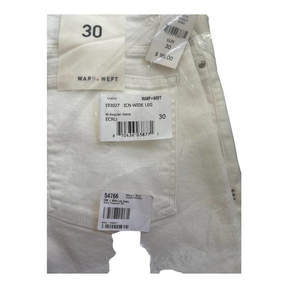 Warp + Weft Regular Wide-Leg High-Rise Jeans White Size US 30 - Picture 6 of 6